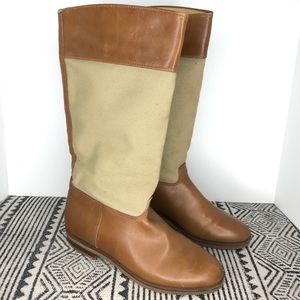 LL Bean Tan Canvas Leather Riding Equestrian boots